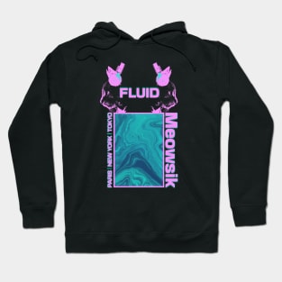 Retrowave cat music poster | Fluid cat musician cover | Purple DJ Feline Hoodie